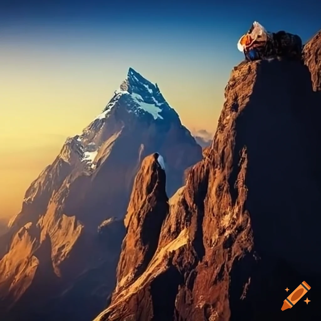Mountain climber above the world