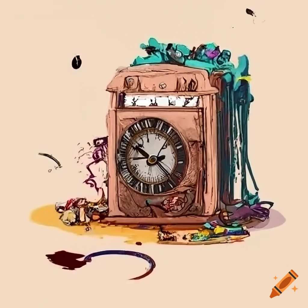 Junkyard with rats, clock, cheese, and junk in a NFT/crypto theme on Craiyon