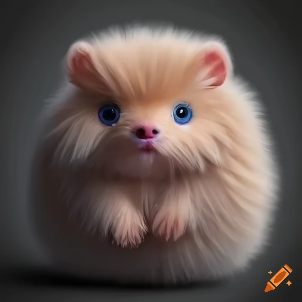 Fluffy white puppy with blue eyes in a pastel setting