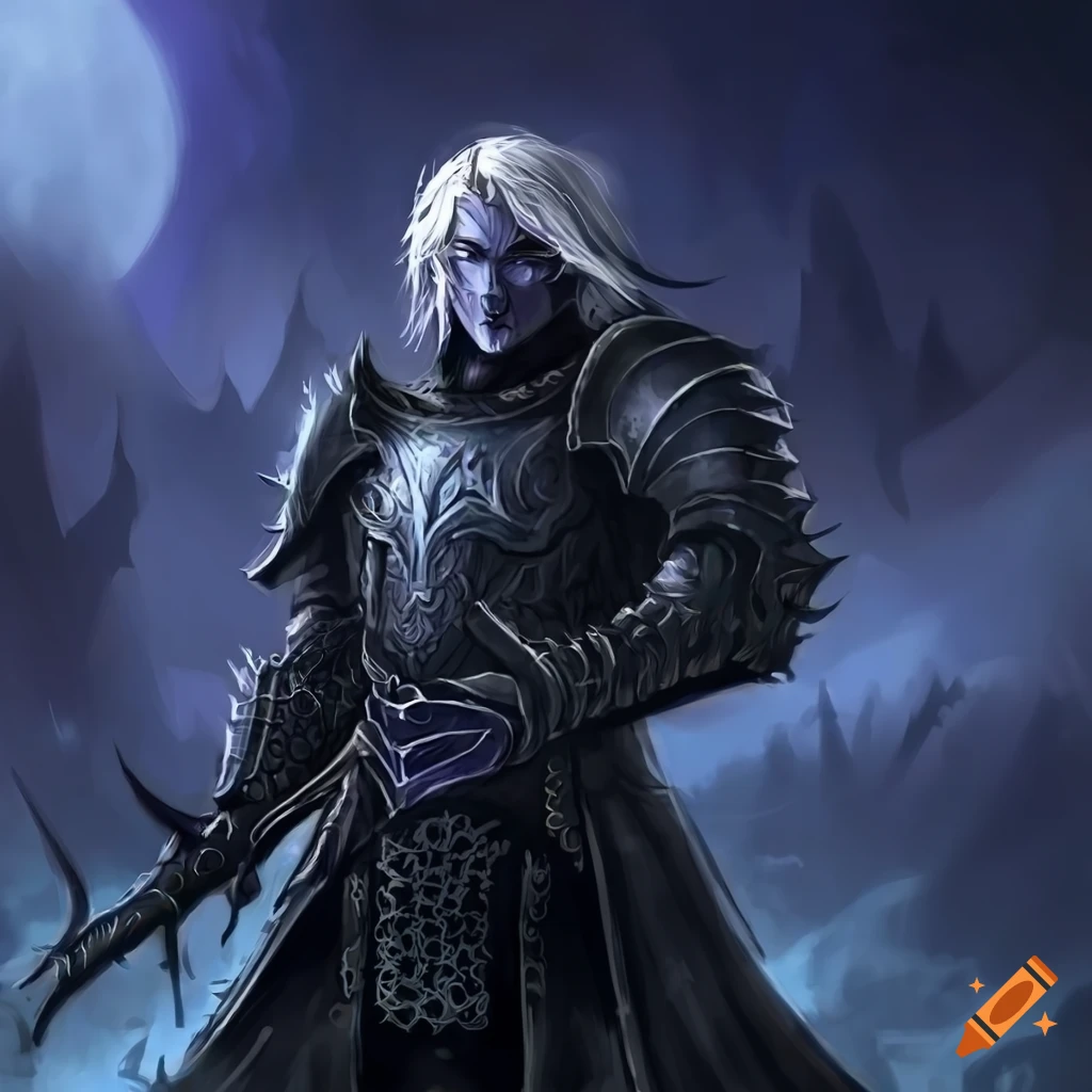 Handsome male drow death knight riding a giant wolf spider with black ...