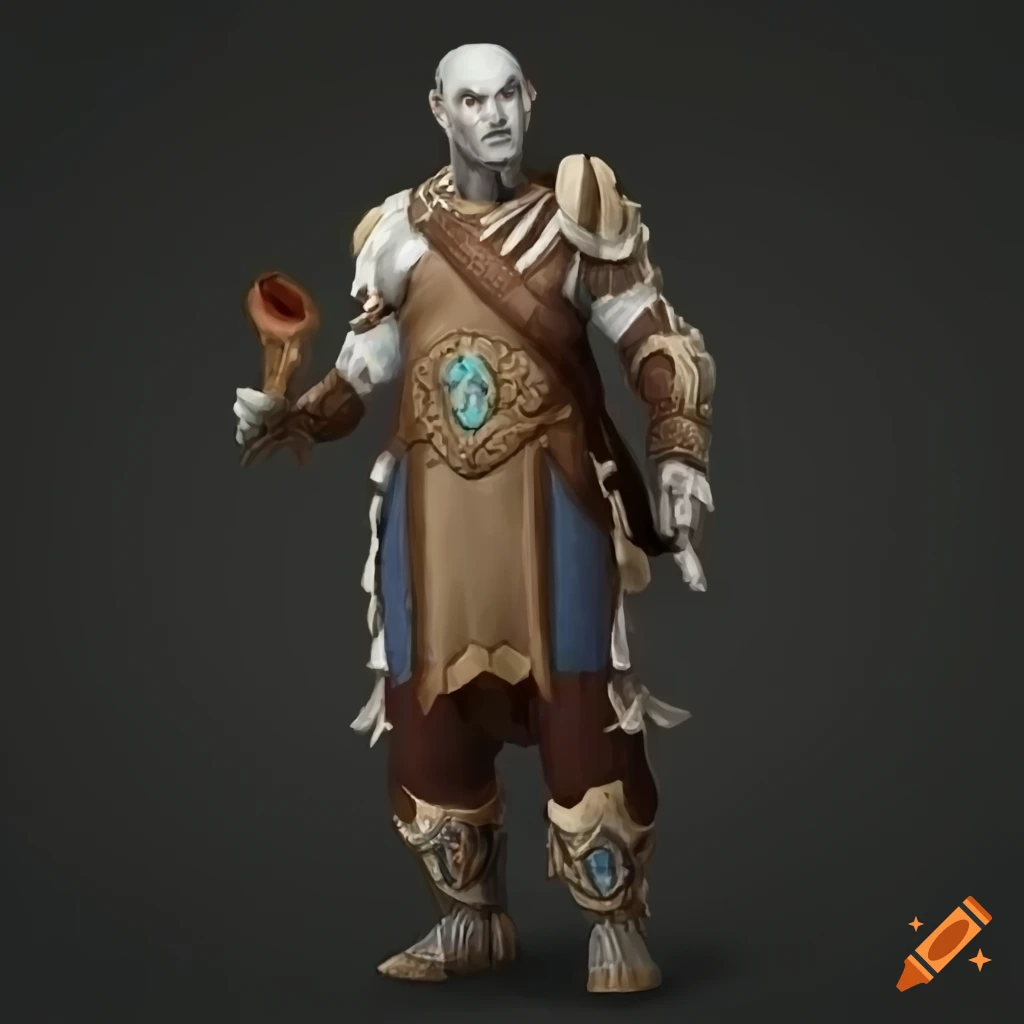 Male earth genasi cleric with alabaster-like skin on Craiyon