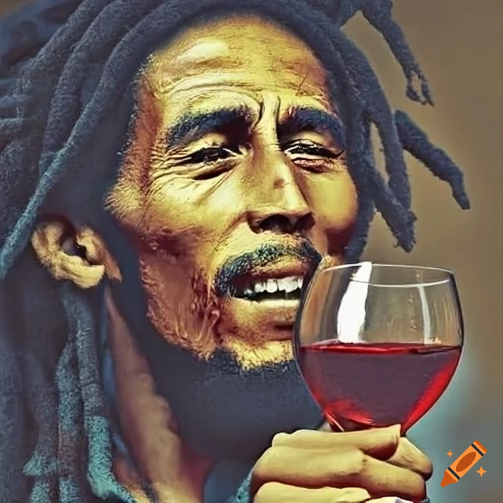 Bob marley and a glass of red wine on Craiyon