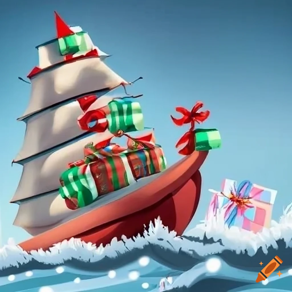A ship transporting christmas presents on Craiyon