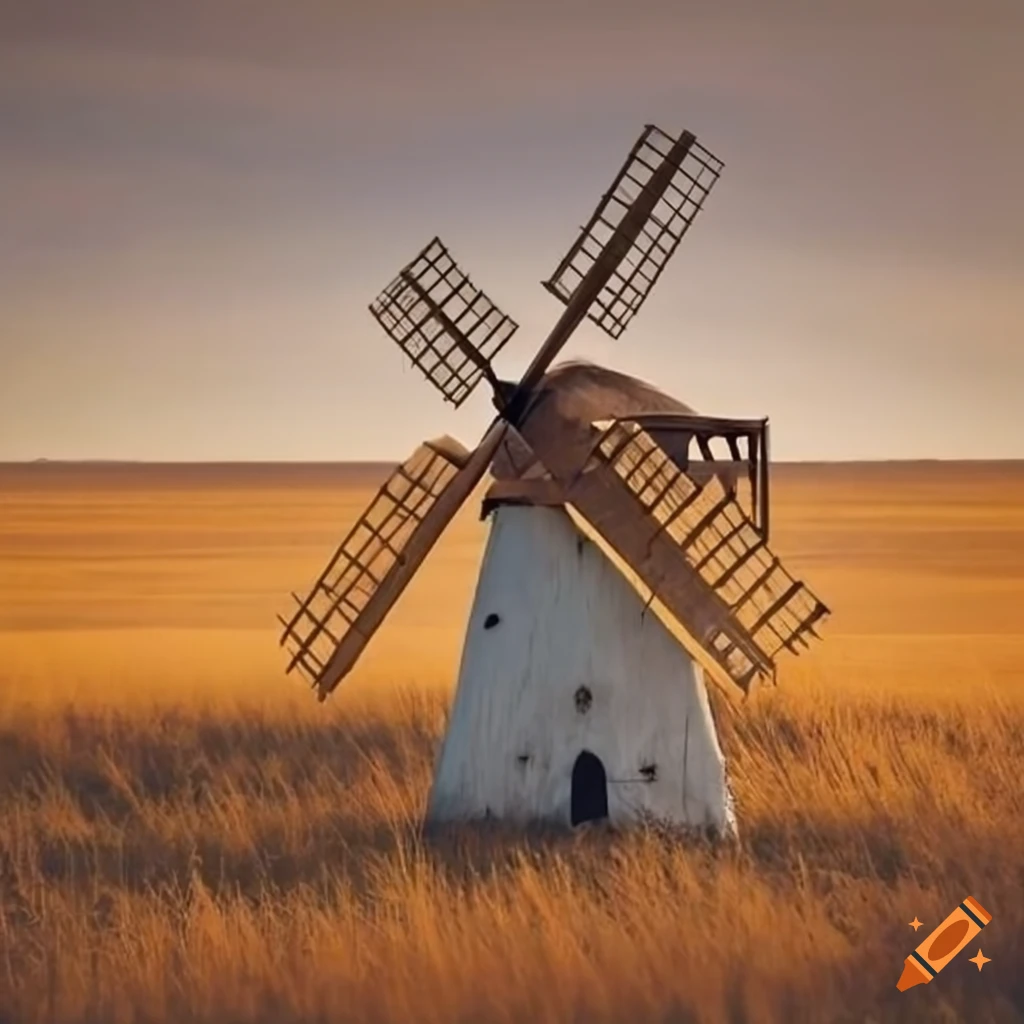 Windmill in wide open grassy plains