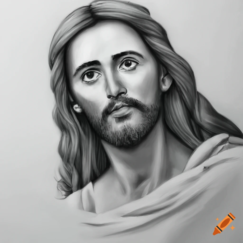 pencils drawing of Jesus on vintage paper. eye contact. Stock Illustration  | Adobe Stock