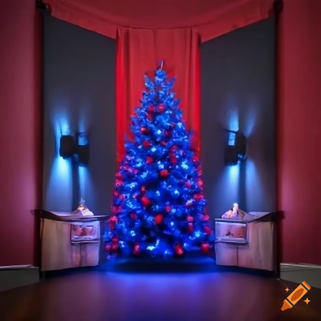Blue and red christmas tree decorations on Craiyon