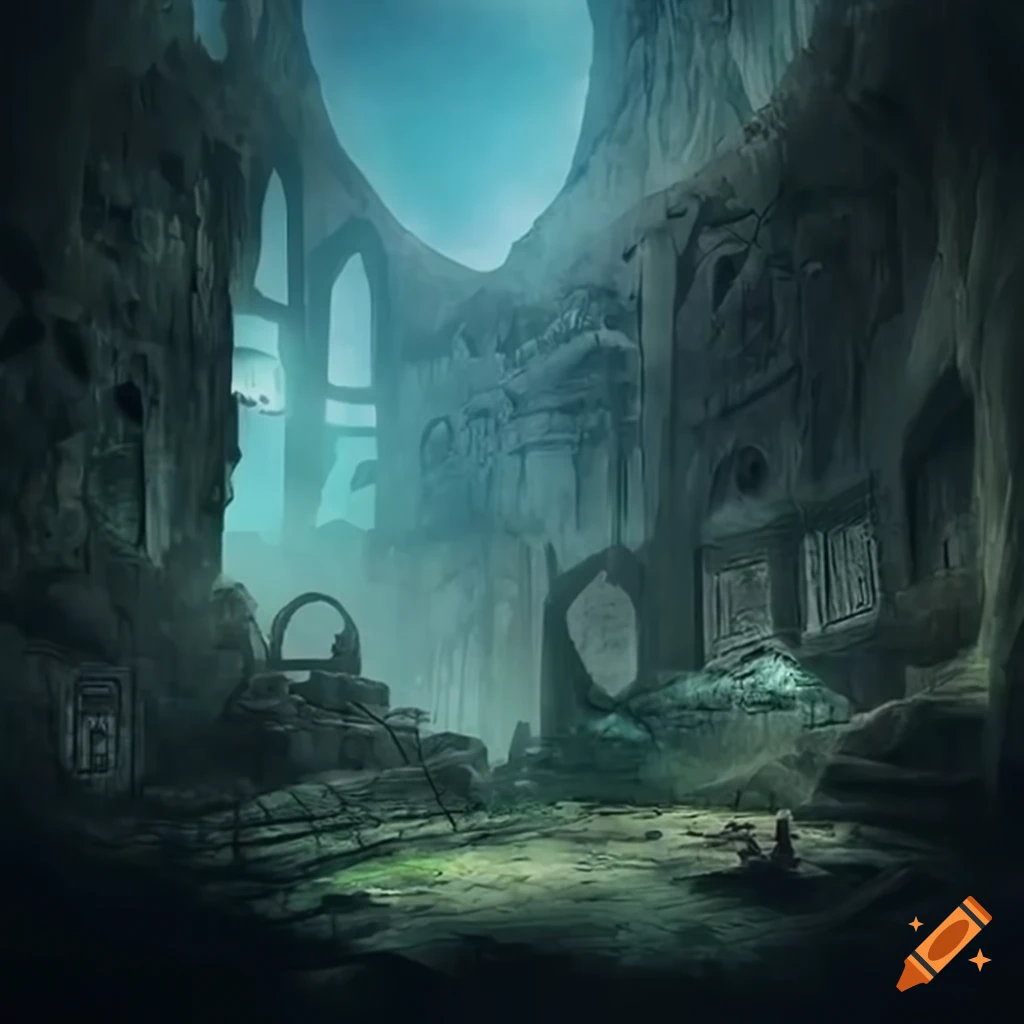 Abandoned fantasy city in circular cave on Craiyon