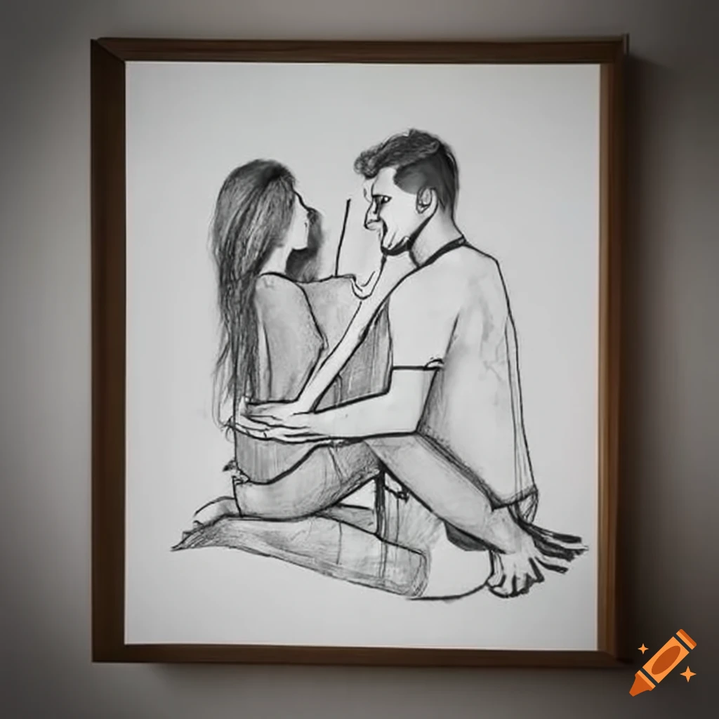 Pencil Sketch Of Romantic Couple - Desi Painters