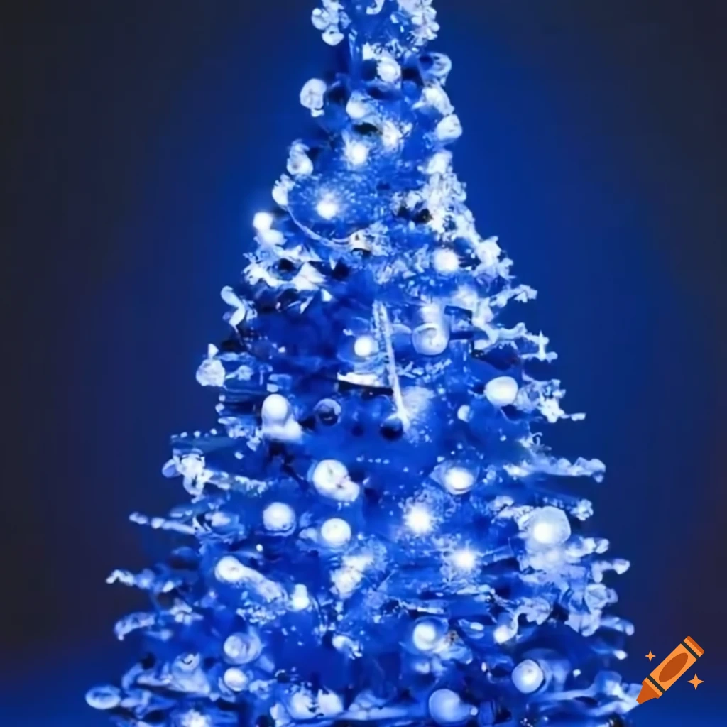 Christmas tree adorned with blue and white lights on Craiyon