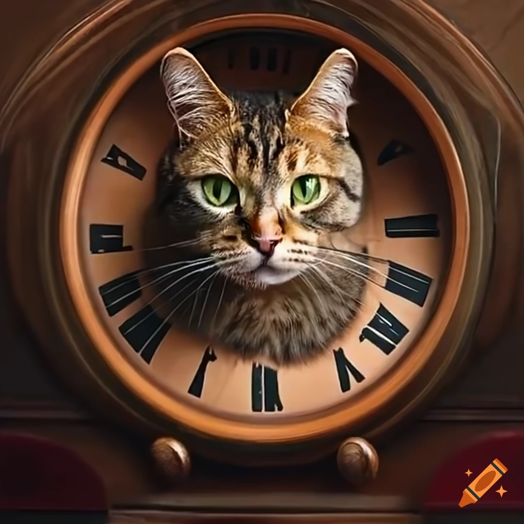 Cat looking at a clock on Craiyon