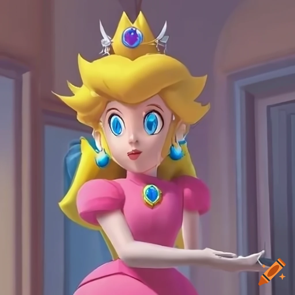 Link inspecting princess peach's high-heeled shoes in a royal dressing ...