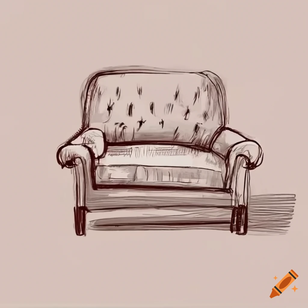 Hand drawn minimalist sofa chair in a scene inspired by the big bang