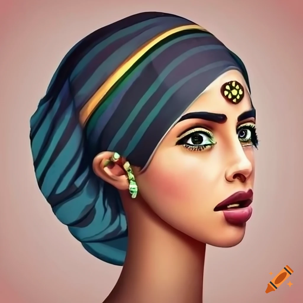 Portrait of an Arab woman with black hair and large eyes