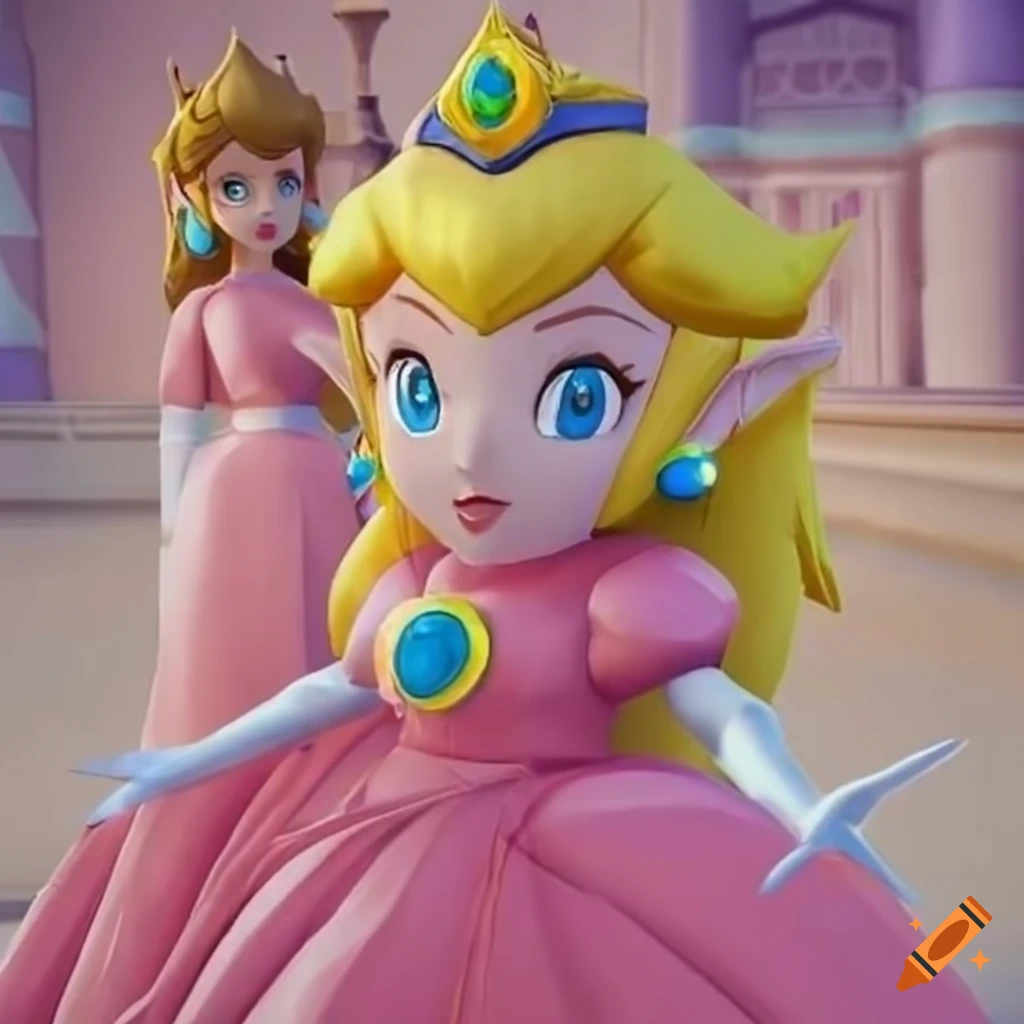 Princess Peach and Link in regal attire posing together