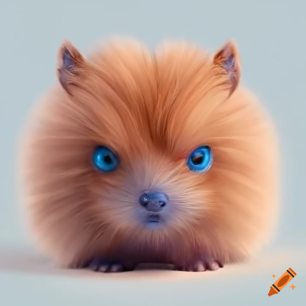 Fluffy white puppy with blue eyes in a pastel setting
