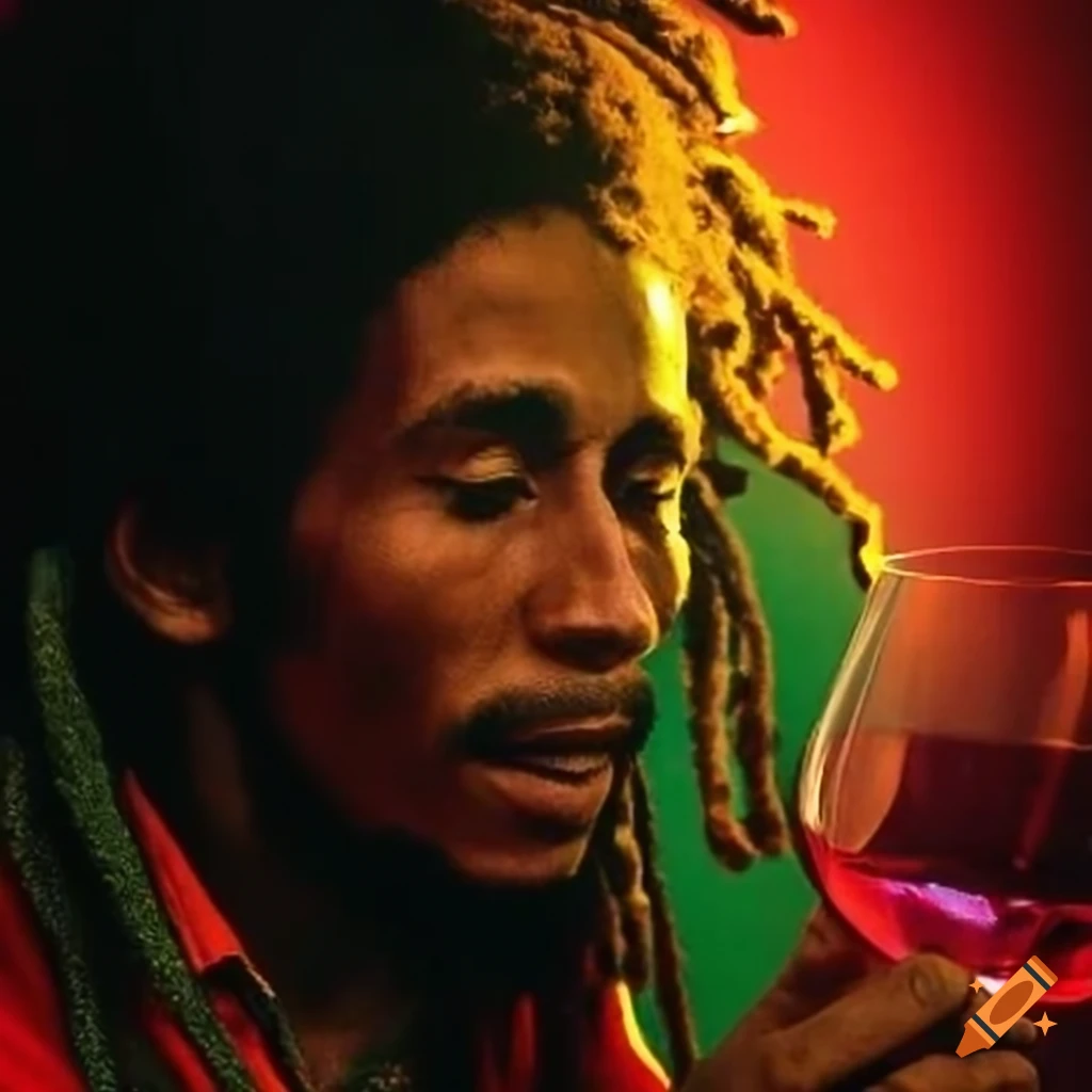 Bob marley with a glass of red wine on craiyon