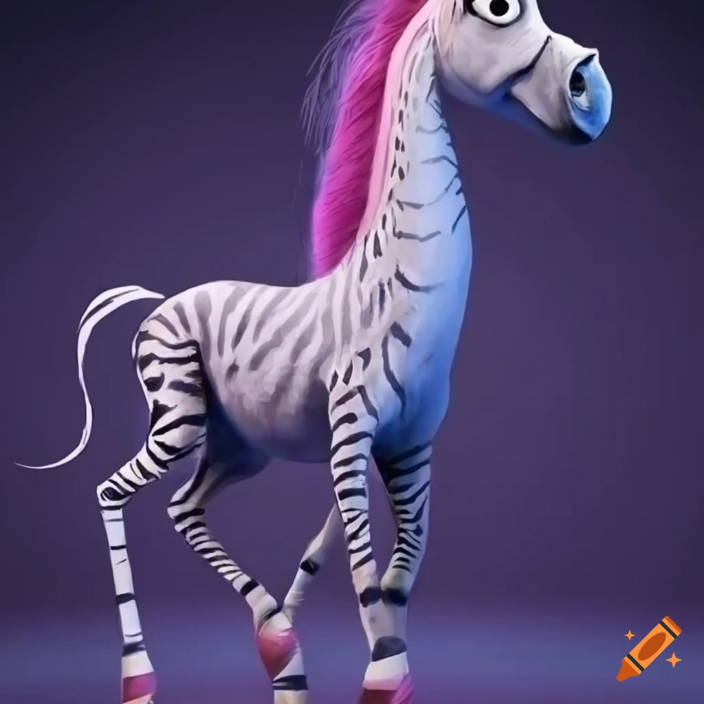 Character design of a beautiful zebra horse unicorn by pixar on Craiyon