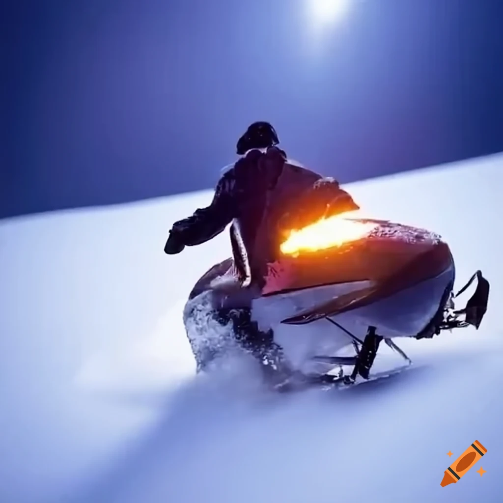Snowmobile doing a wheelie in deep snow on Craiyon