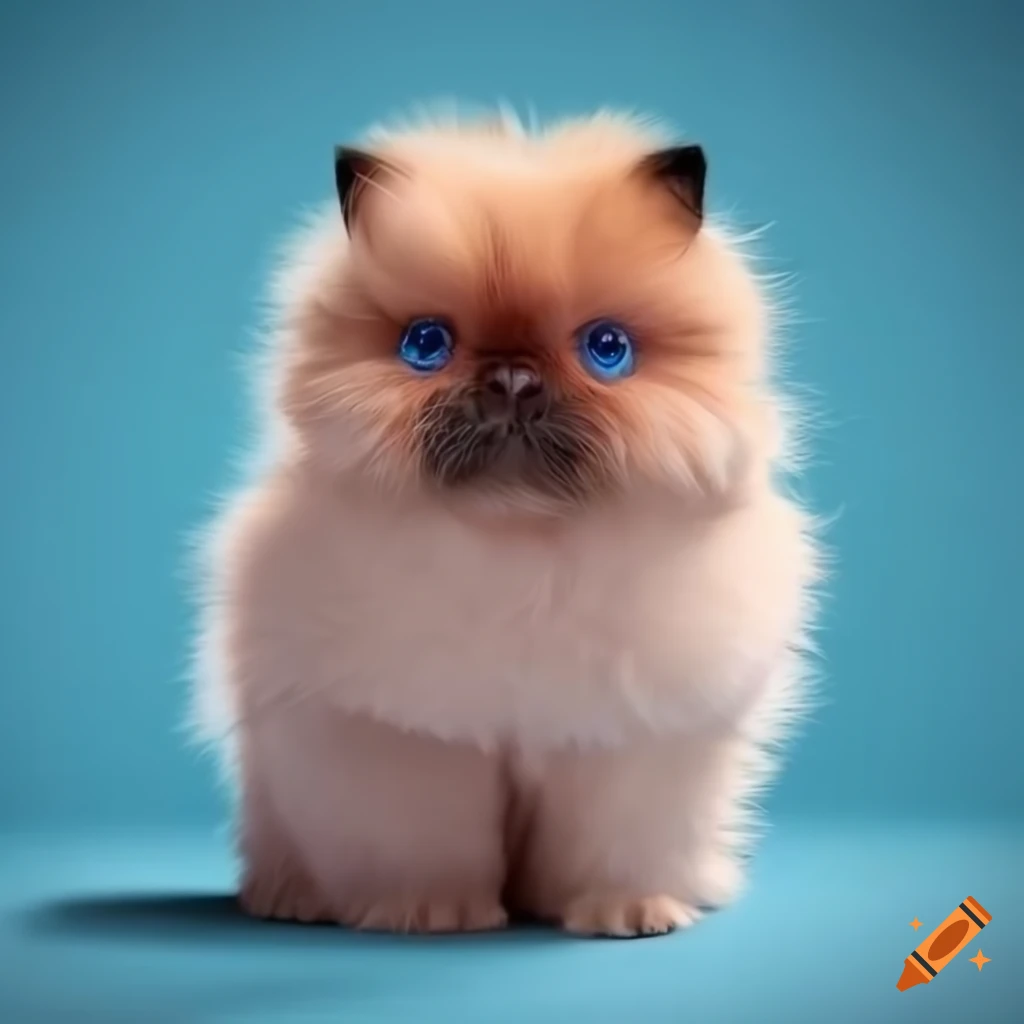 Fluffy puppy with blue eyes in a realistic pastel style