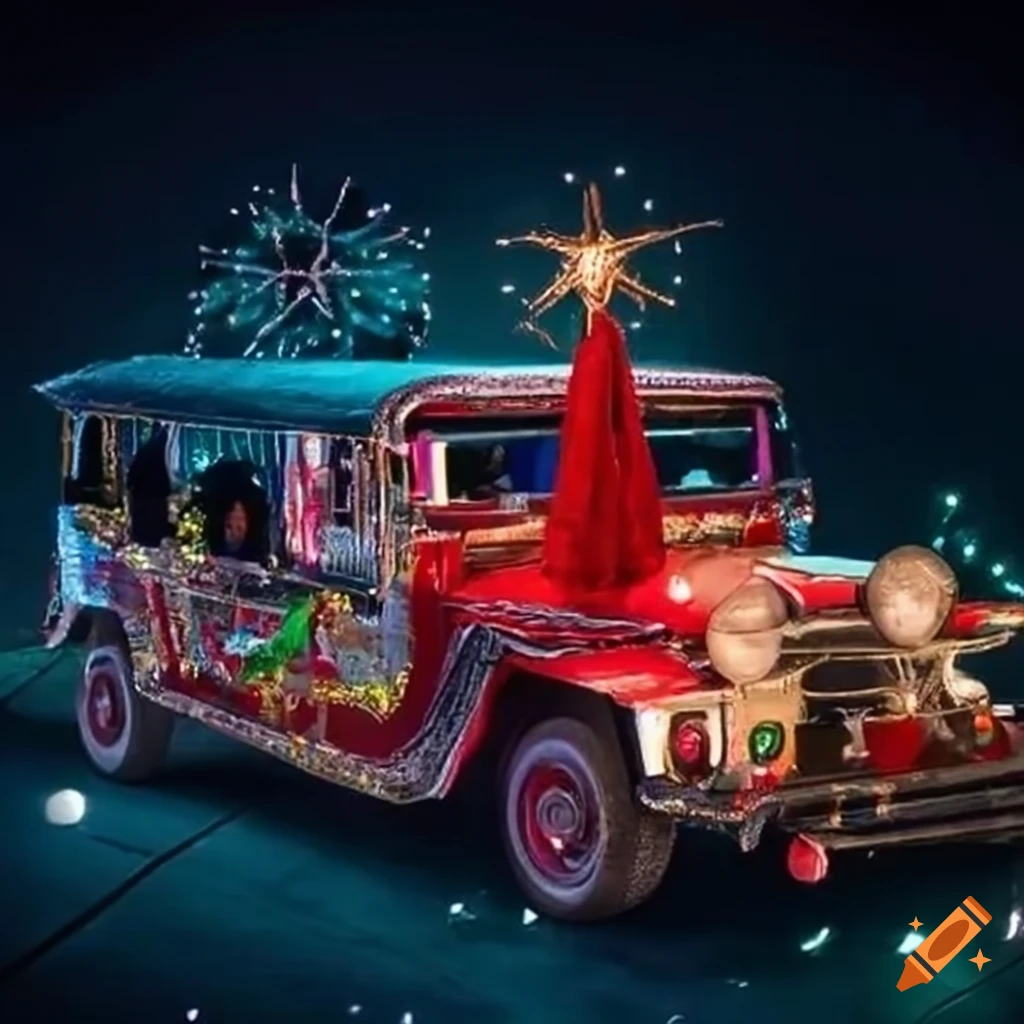 Christmas tree on filipino jeepney with steering wheel as the star