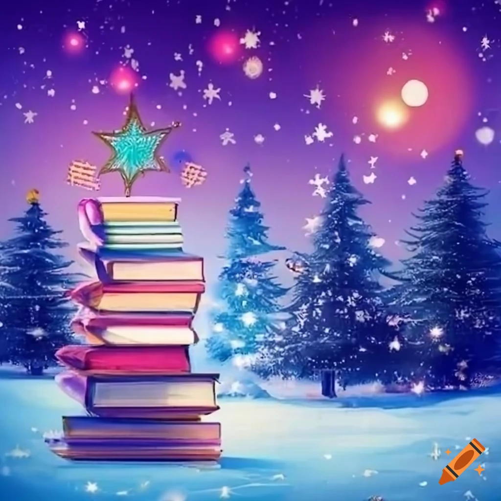 Magical christmas book club in a dreamy winter library on Craiyon