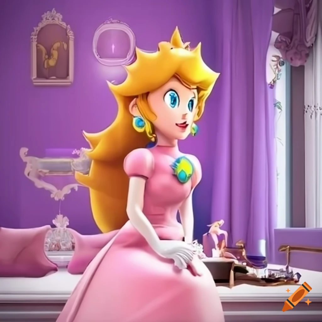 Link examining Princess Peach's shoe collection in an elegant room