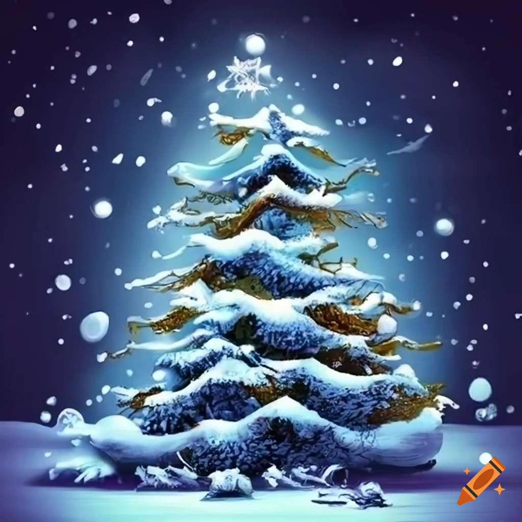 Christmas tree in the snow on Craiyon