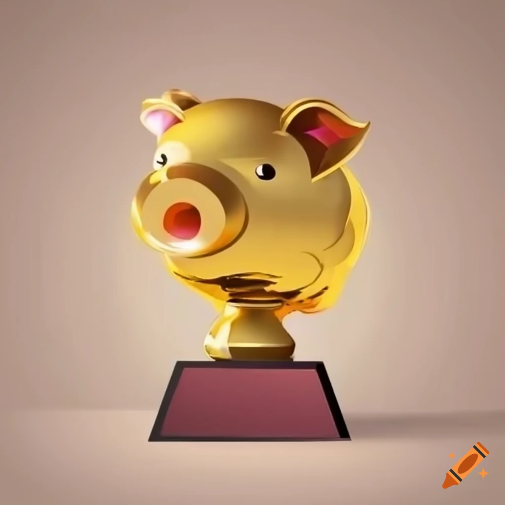 Golden trophy with a cute golden pig logo