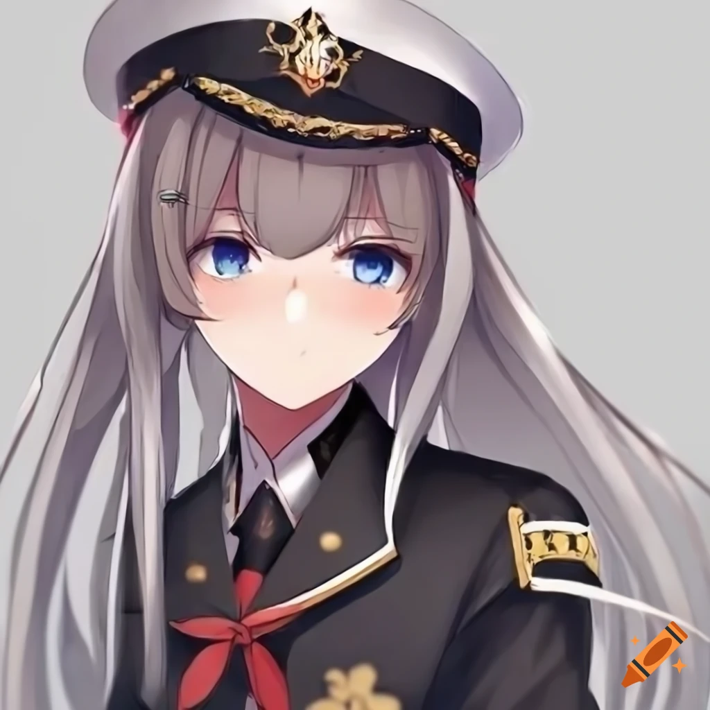 Turkish anime girl admiral in a cute and serious pose with a black ...