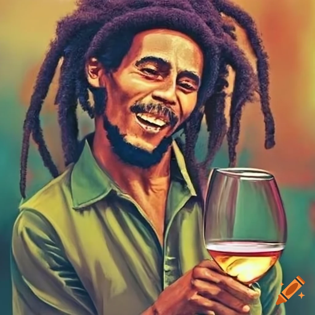 Bob marley with a glass of wine on Craiyon