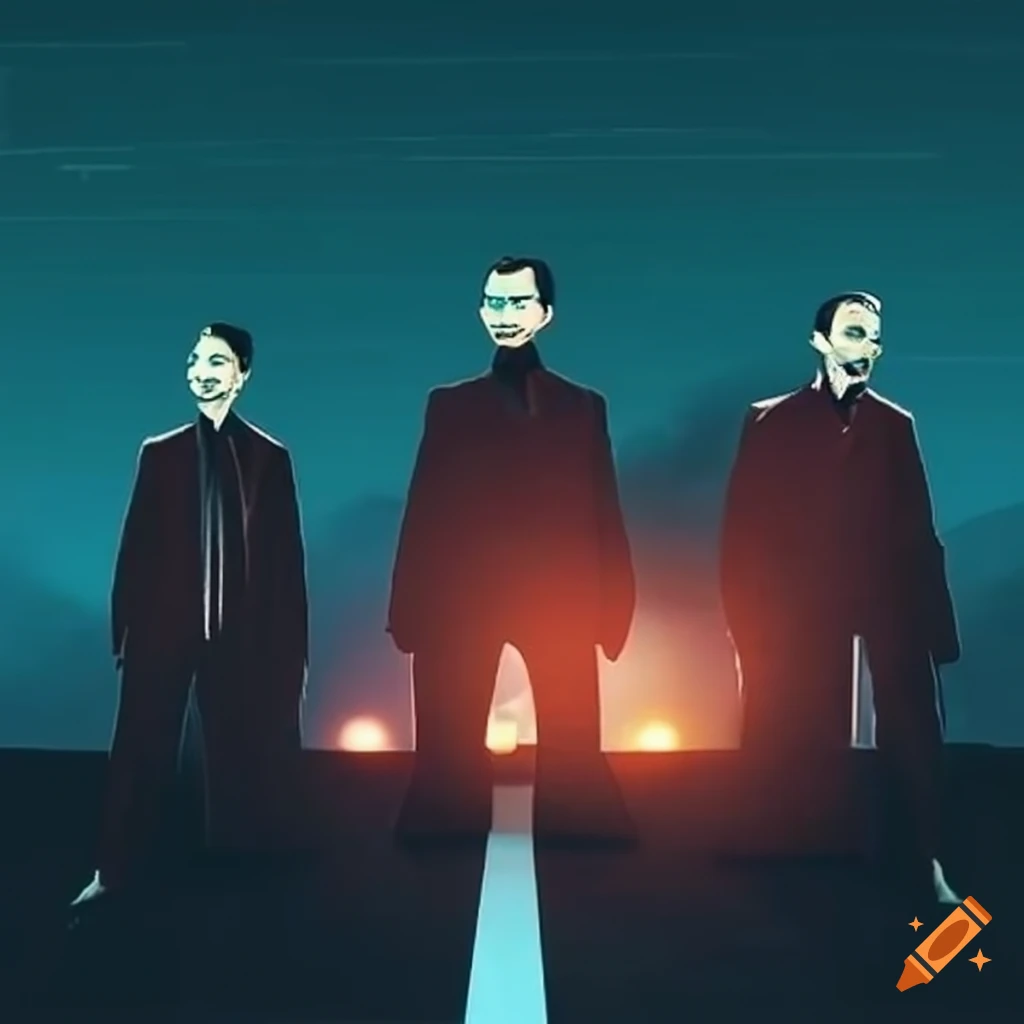 Three men standing on a road lost in thought