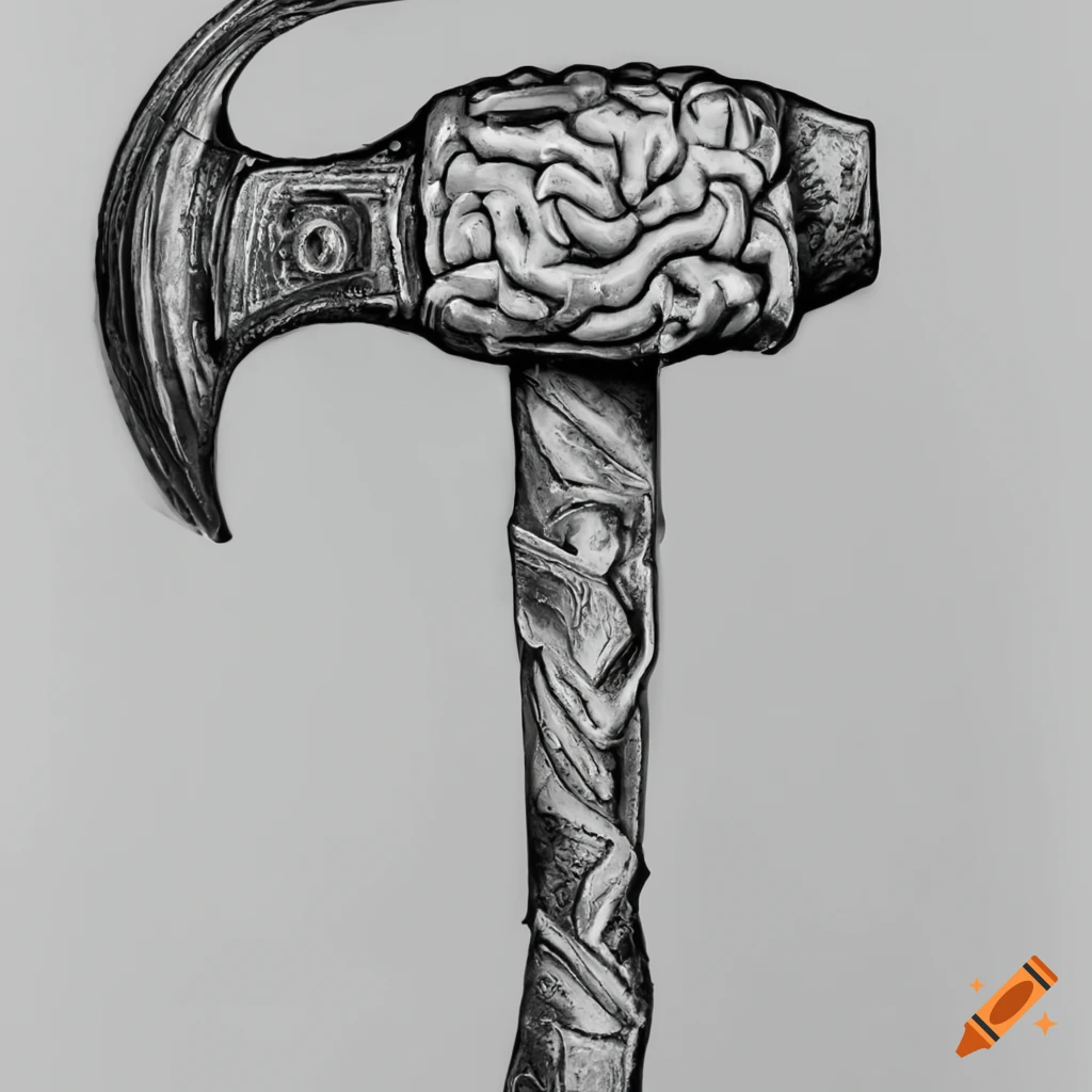Stone maul hammer with brain carving