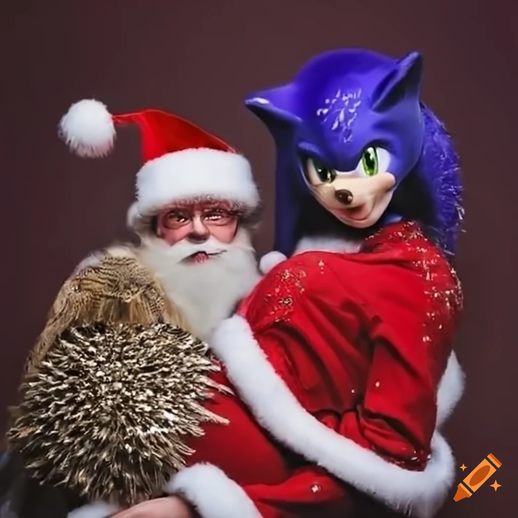 Santa with a pregnant Sonic the hedgehog surrounded by glitter