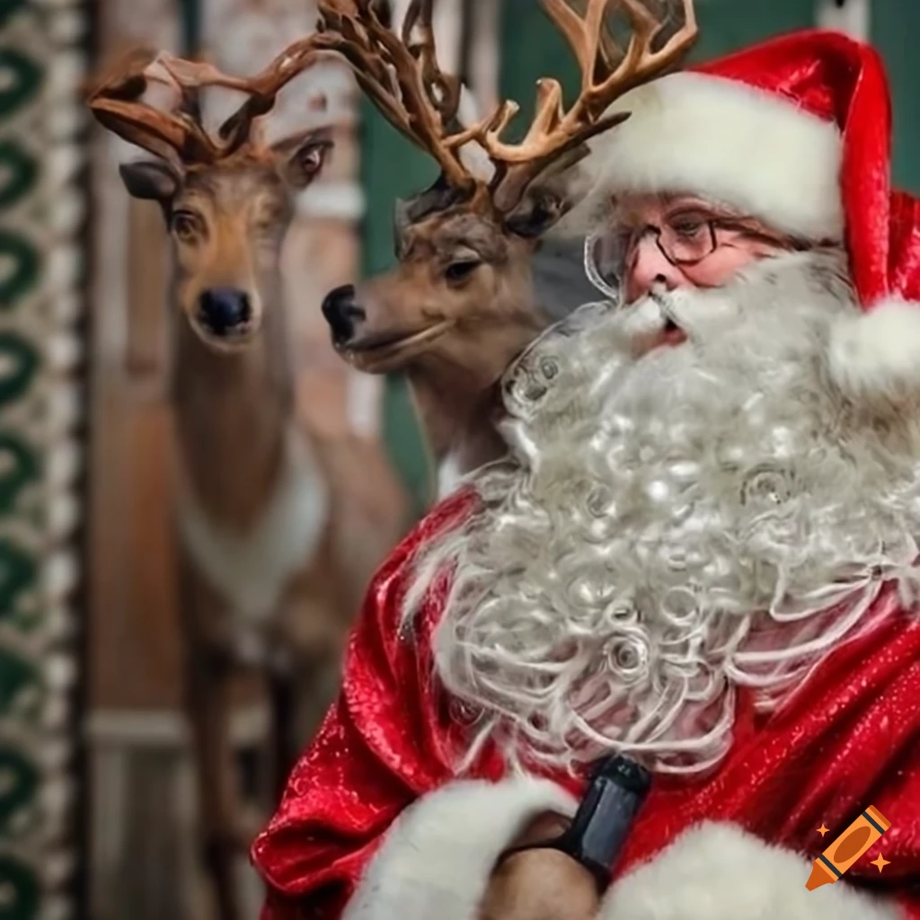 Santa Claus with reindeer in a forest in Michelangelo Sistine Chapel style
