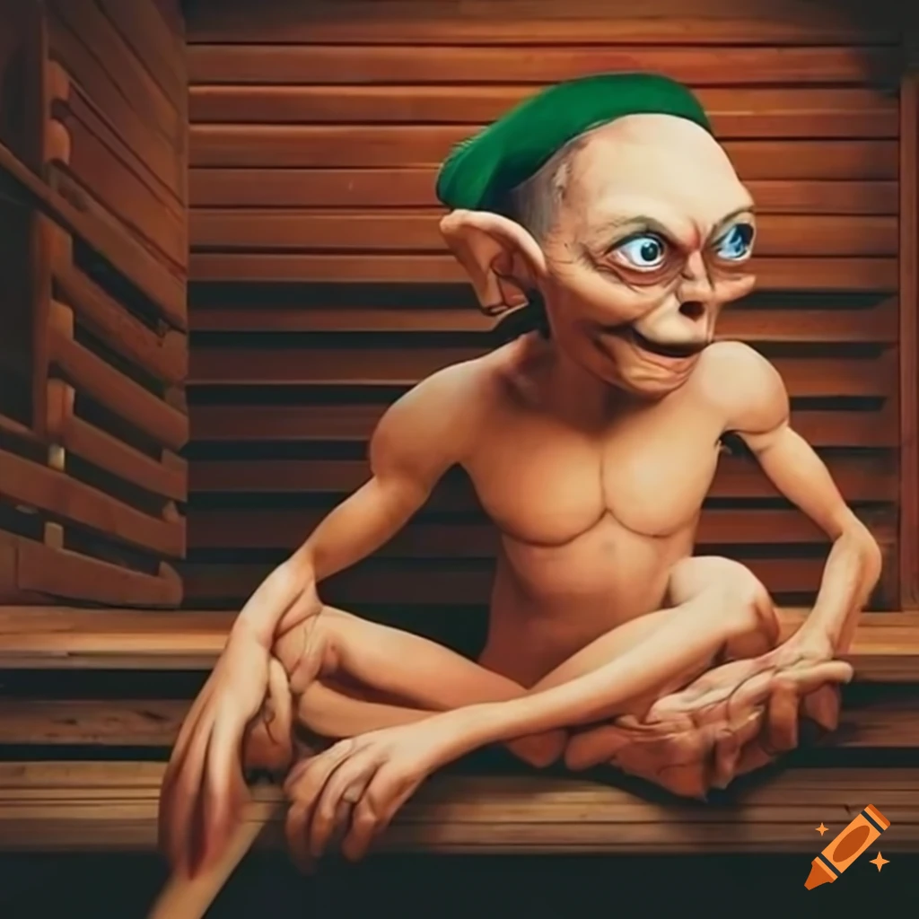 Christmas gollum in a sauna