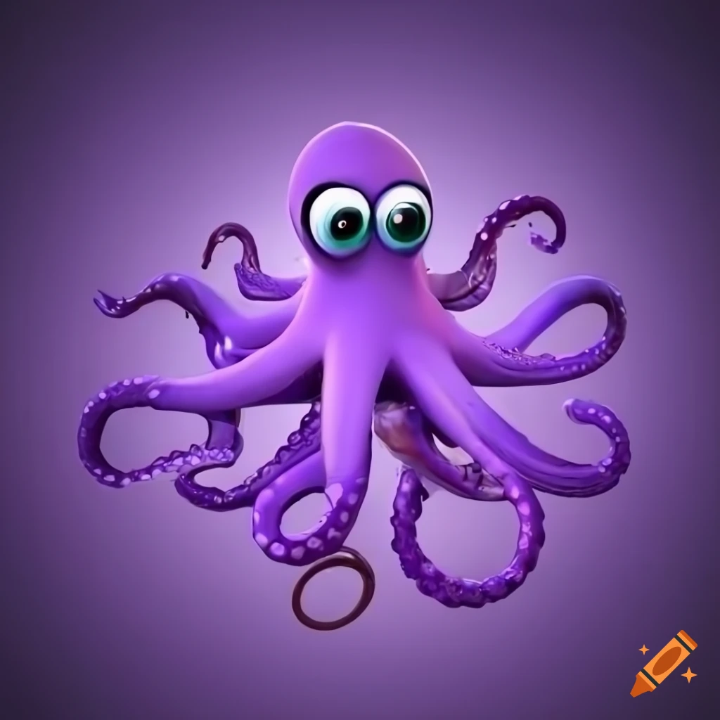 Funny light purple octopus in 3d render on Craiyon