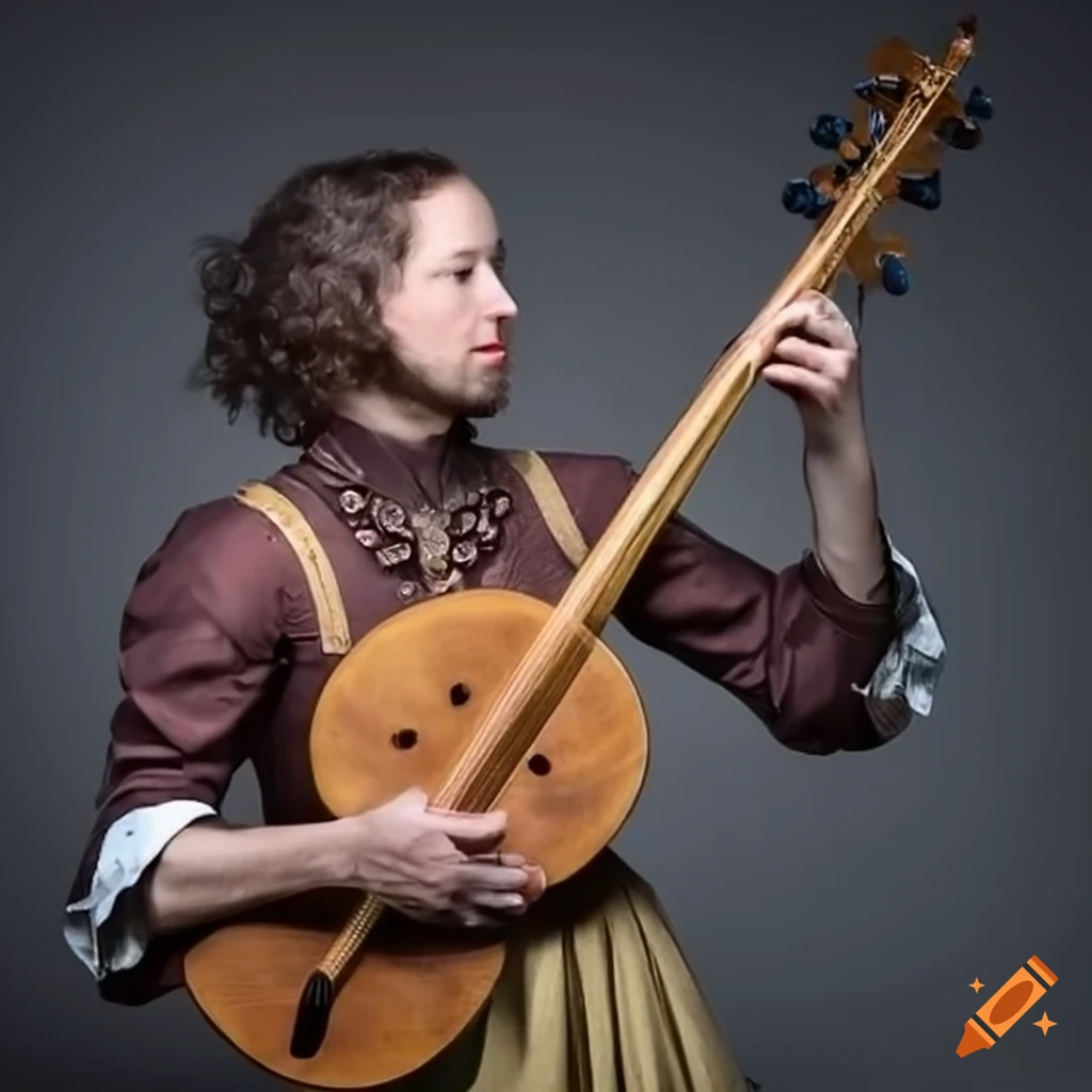 Renaissance bard playing an instrument on Craiyon