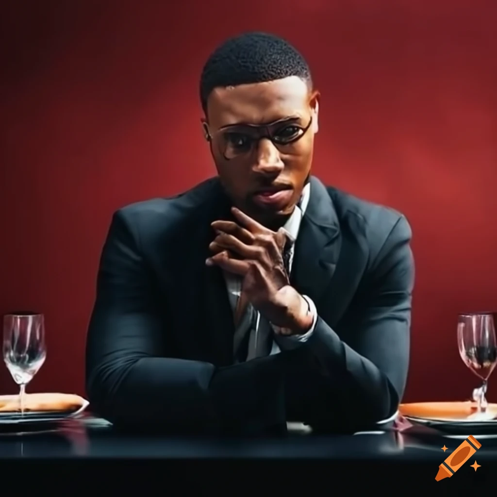Damian Lillard seated at a restaurant table in a suit and glasses