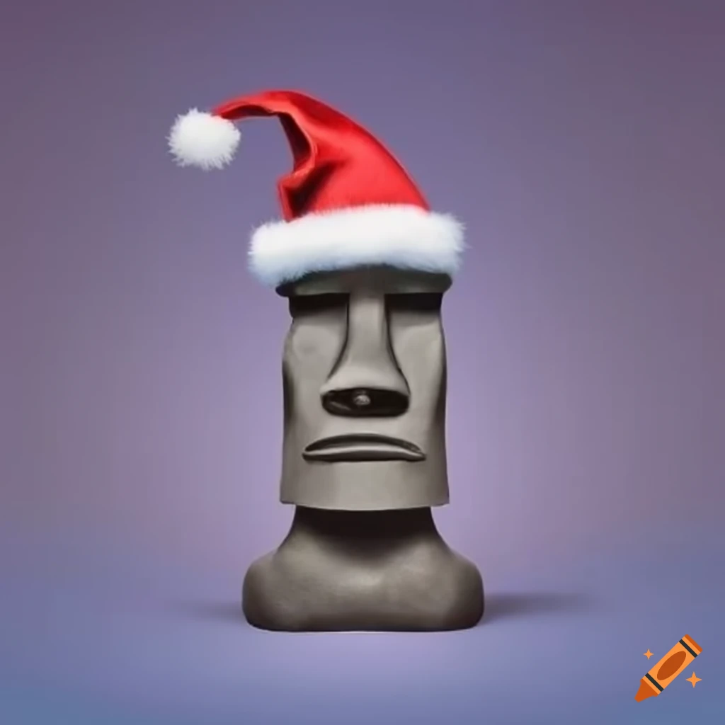 Moai statue with santa hat in a festive setting on Craiyon