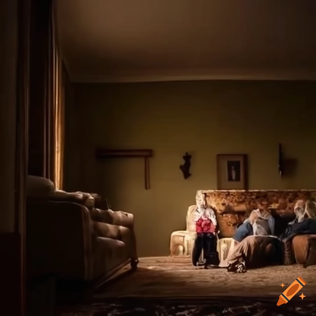 Welcoming house with detailed interior including a worn sofa