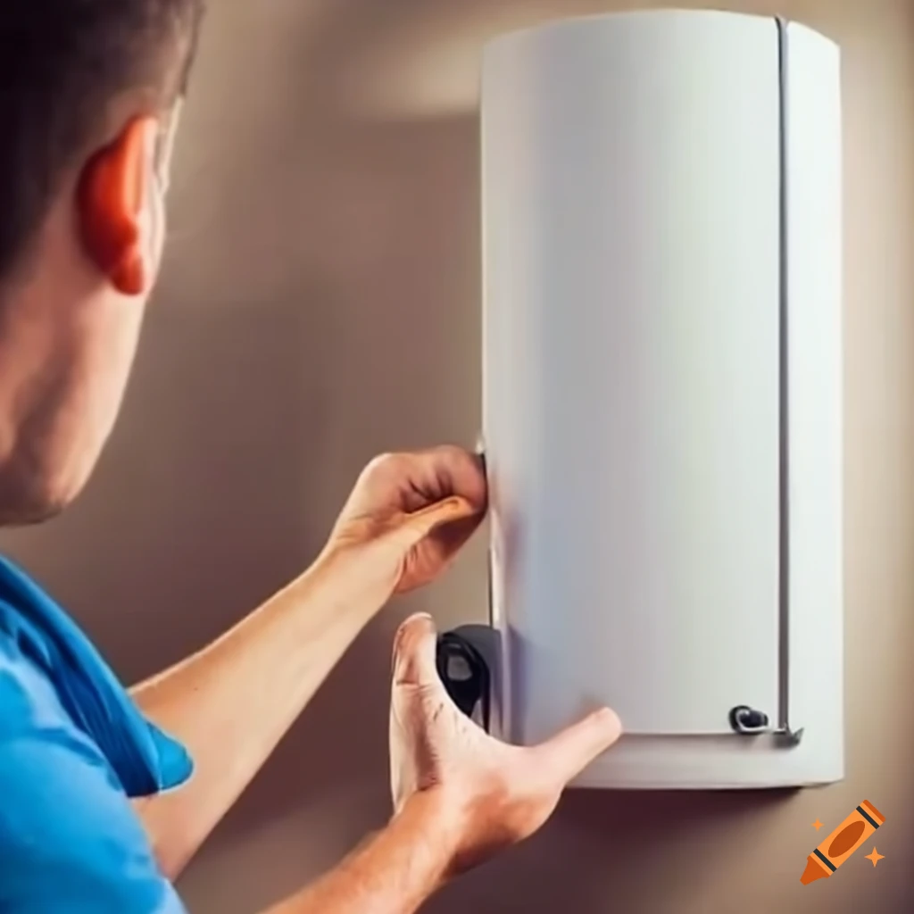 Man adjusting an electric water heater set to economical on Craiyon