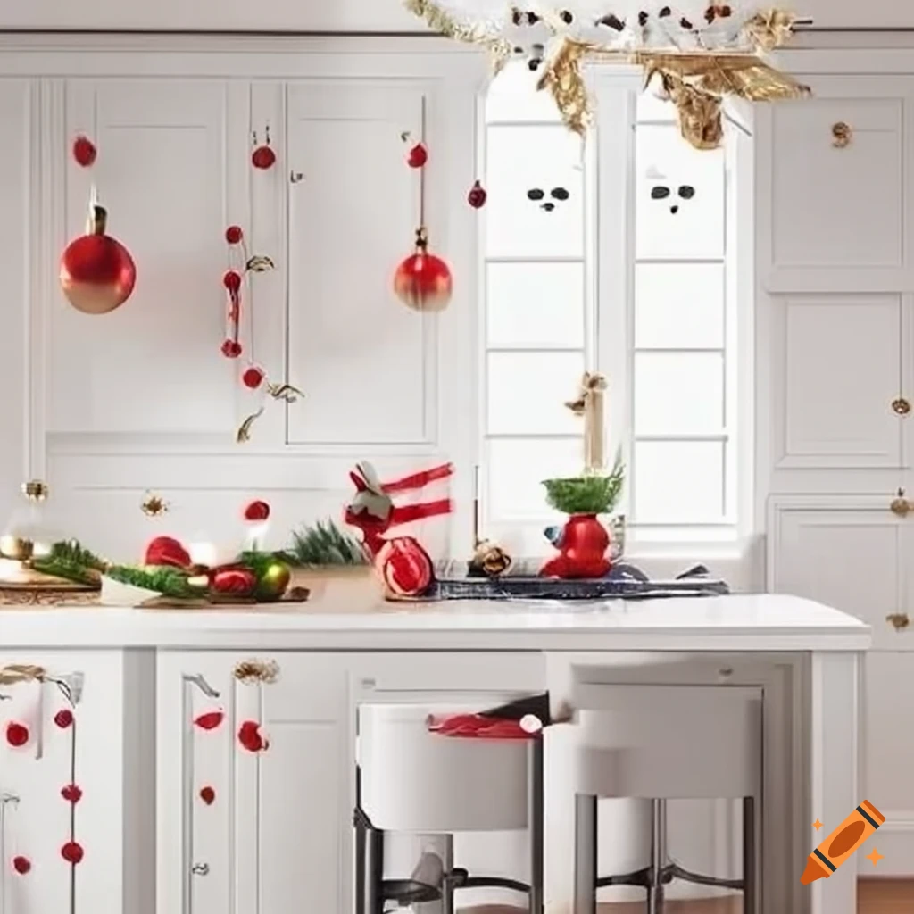 Christmas decoration with white kitchen cabinets on Craiyon