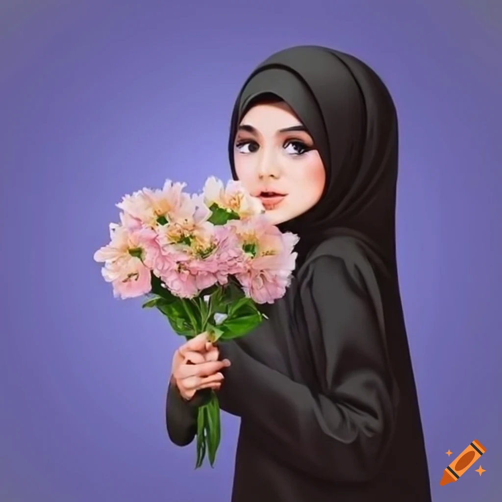 Girl wearing hijab holding flowers