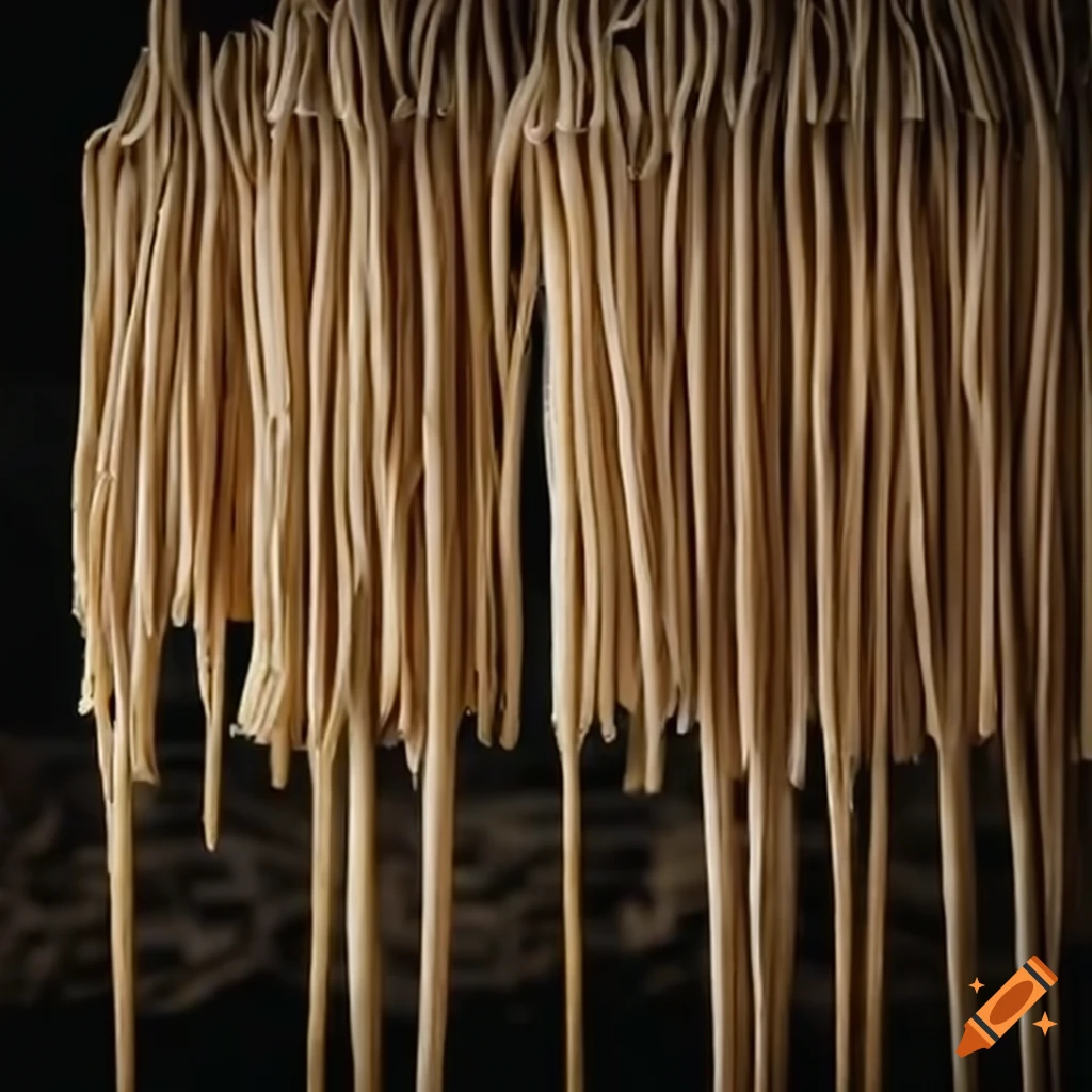 Long noodles on a wooden stick