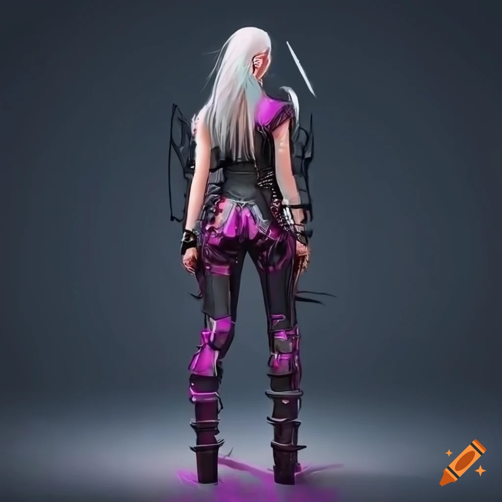 Cyberpunk girl with spiked jacket and katana