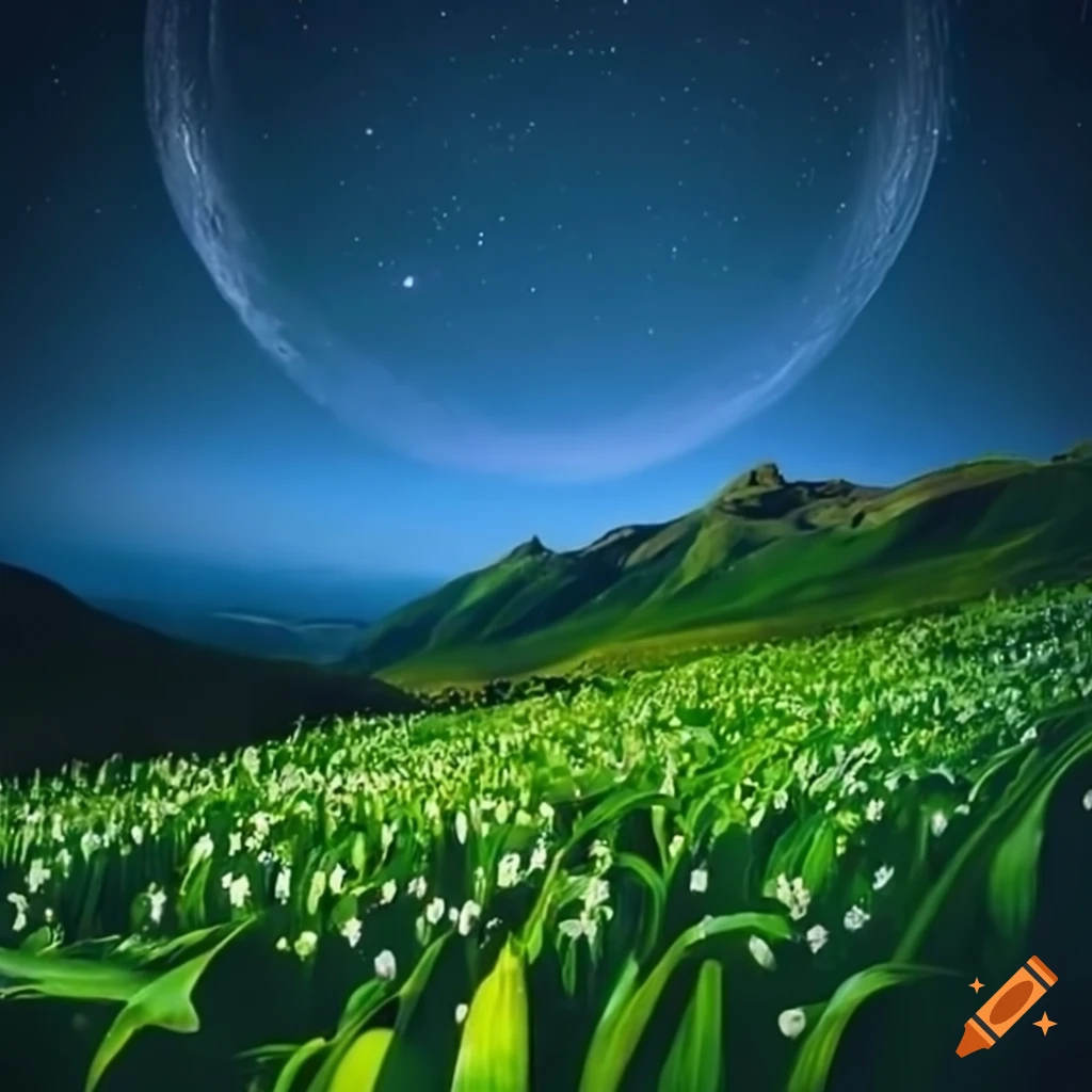 Valley of lily of the valley under a starry night sky on Craiyon