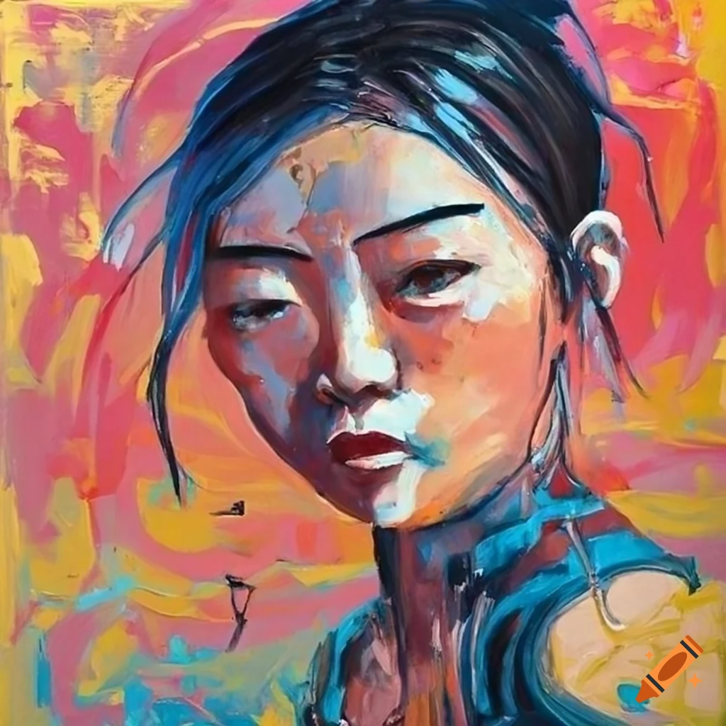 Palette knife painting of an asian girl in expressionist style on Craiyon