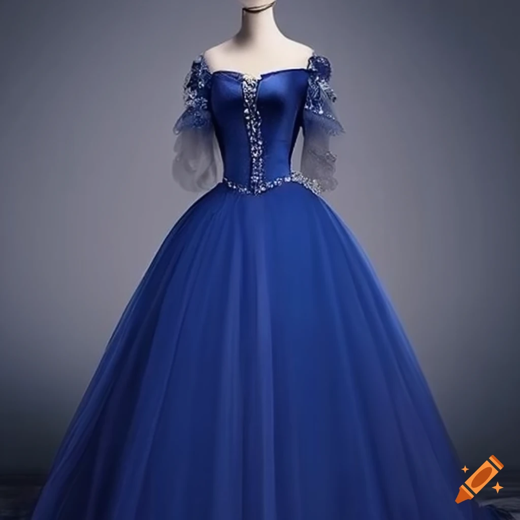 Blue Floral Princess Evening Dress (Elegant)