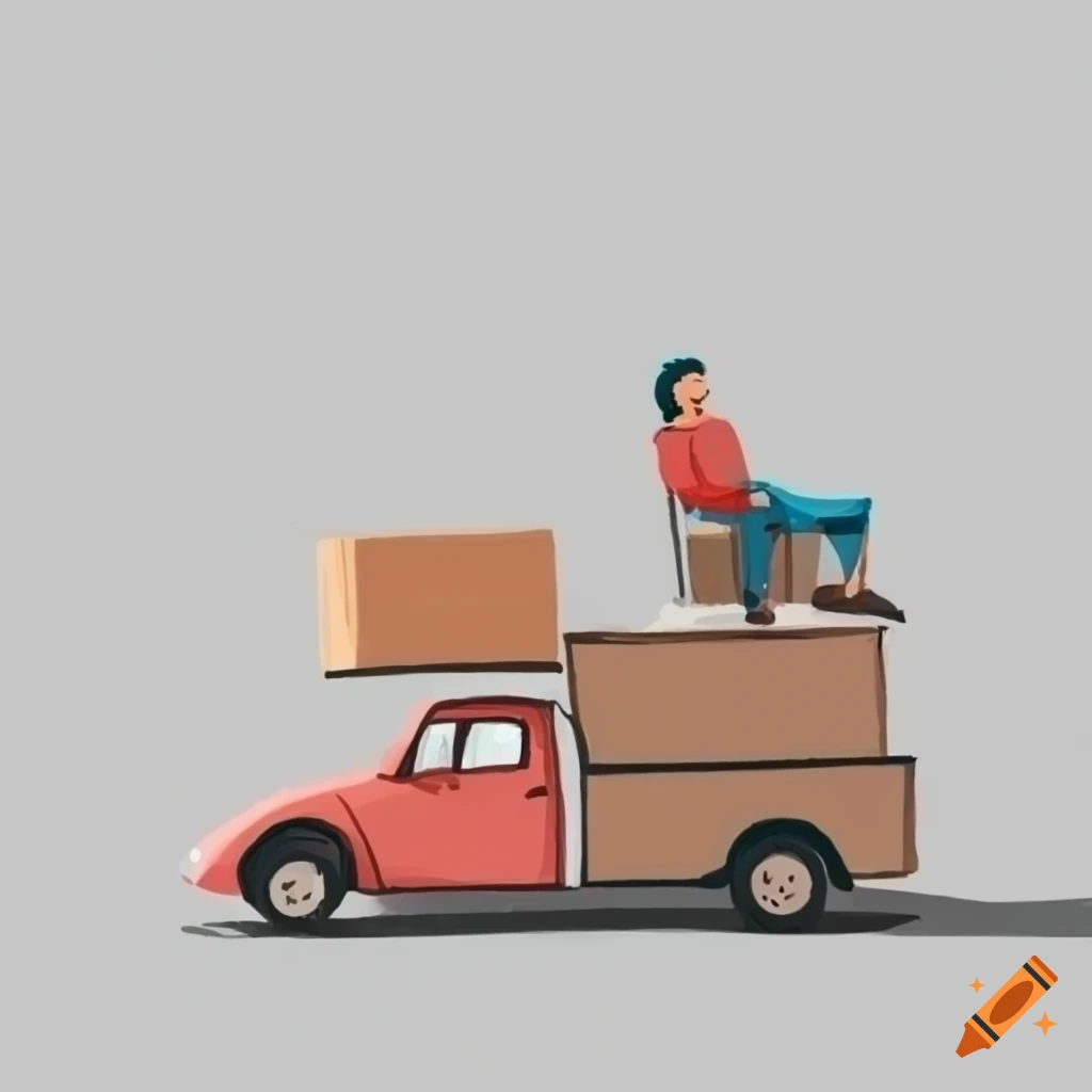 Happy family watching furniture being loaded onto a truck by workers