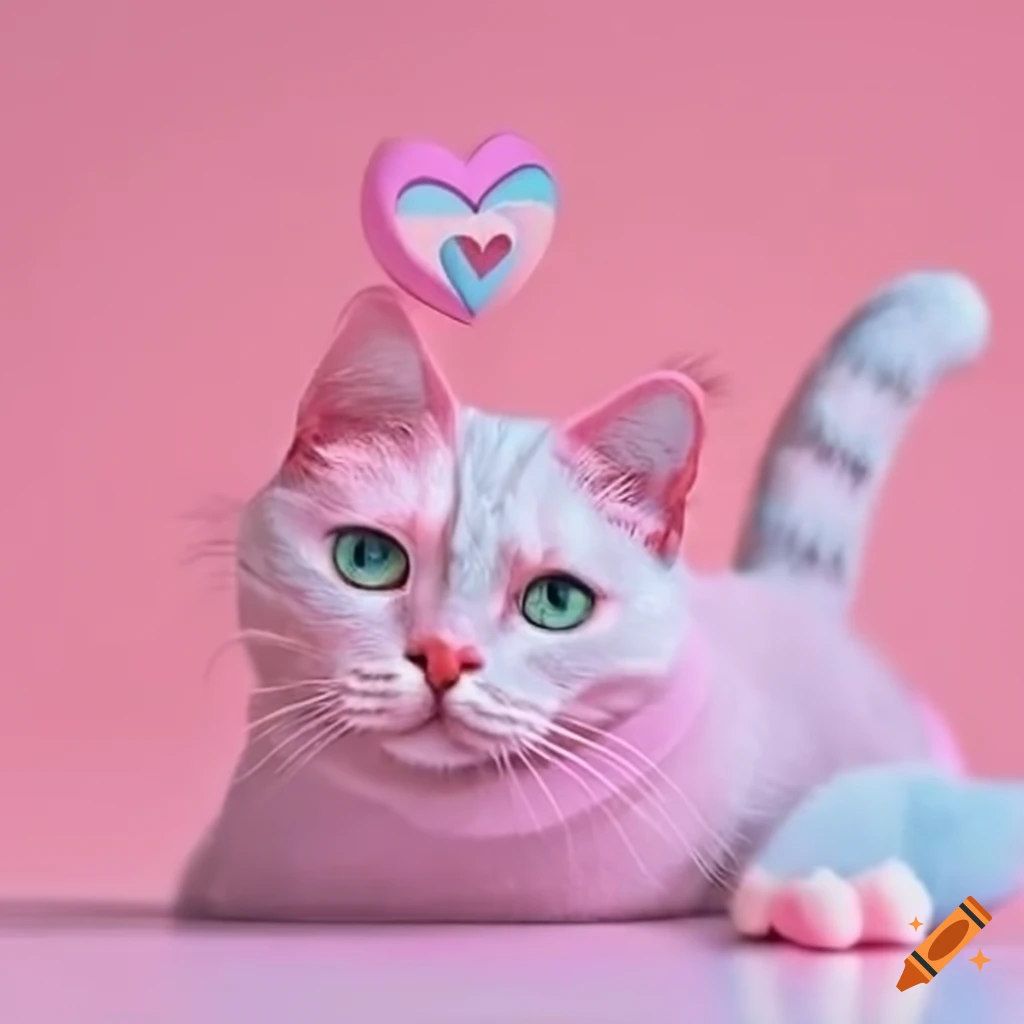 Simple pastel illustration for Valentine's Day with a cat